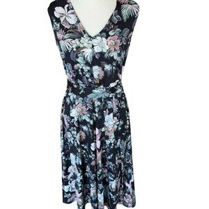 Jules & Leopold black multi-colored flowers sleeveless A-line dress Women's Sz L